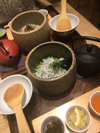 High angle view of soup on table