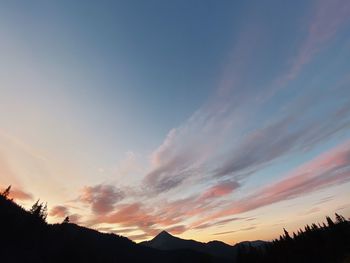 Low angle view of silhouette mountain against sky during sunset