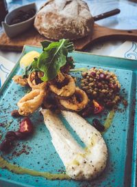 High angle view of food in plate