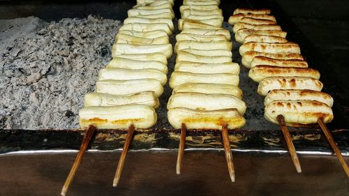 Close-up of meat on barbecue grill