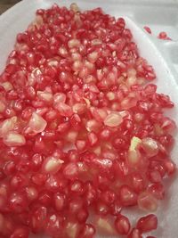 High angle view of chopped strawberries