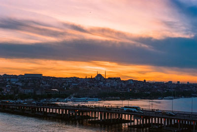 City lit up at sunset