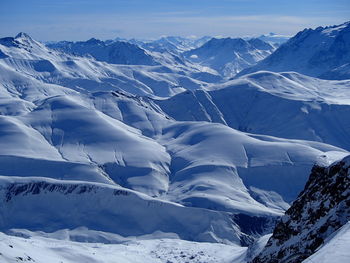 Scenic view of snow covered mountains