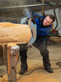 Man working on cutting board