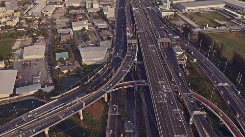 High angle view of elevated road in city