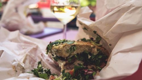 Close-up of served food in plate