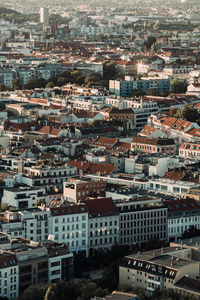 High angle view of buildings in city