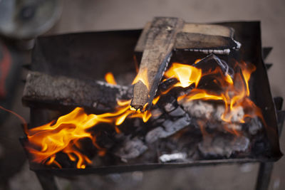 Close-up of bonfire at night