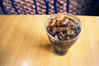 High angle view of coffee on table