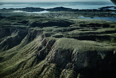 High angle view of land against sky