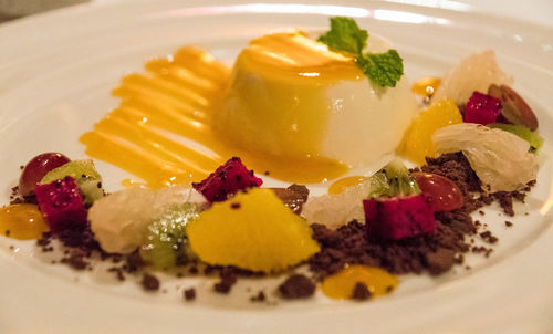 Close-up of dessert served in plate