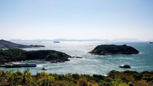 High angle view of sea against clear sky