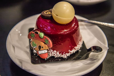 Close-up of cake in plate on table