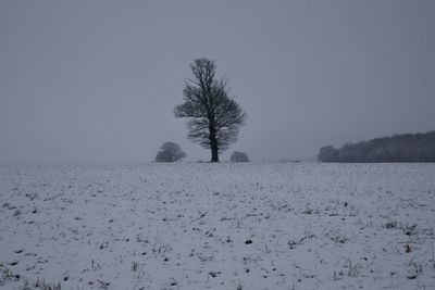 Scenic view of snow covered field against clear sky