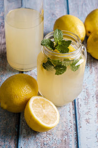 High angle view of drink on table