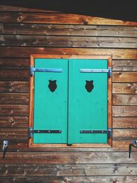 Closed wooden door of building