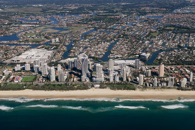 Aerial view of town in city