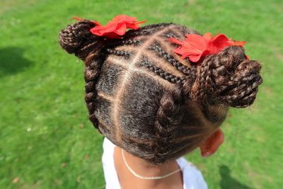 Close-up of girl with braided hair