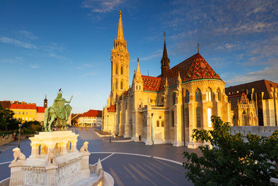 Morning view of matthias church in historic city centre of buda.