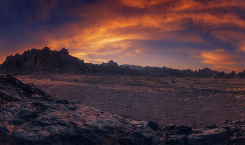 Scenic view of landscape against sky during sunset