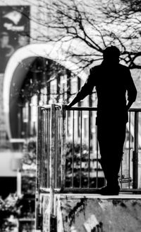 Rear view of man standing by tree