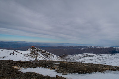 Scenic view of snowcapped mountains against sky