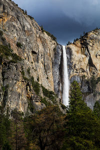 Scenic view of waterfall against sky