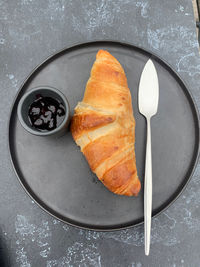 High angle view of food in plate on table