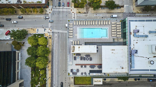 High angle view of buildings in city