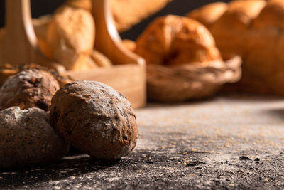 Close-up of bread in basket on table