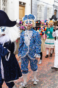 High angle view of mask in traditional clothing