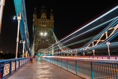 Light trails on bridge at night