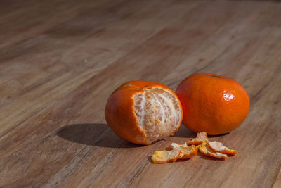 High angle view of orange on table