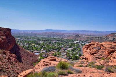 Scenic view of landscape against clear blue sky