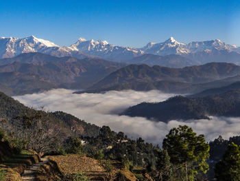 Scenic view of mountains against clear sky