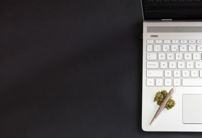 High angle view of laptop on table