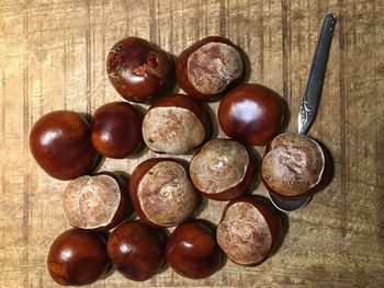 High angle view of fruits on table