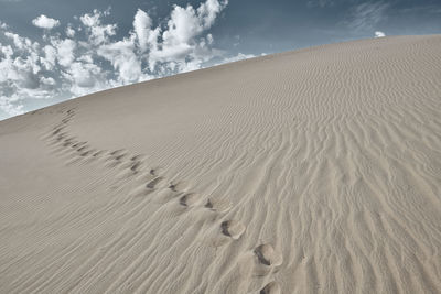 Sand dune in desert against sky