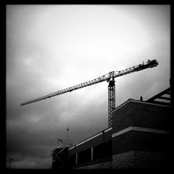 Low angle view of crane against sky