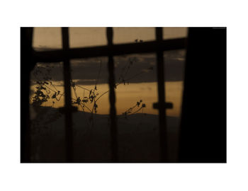 Close-up of broken glass window in abandoned building