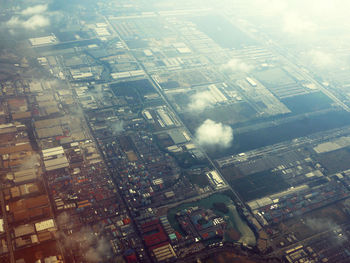 High angle view of street amidst buildings in city