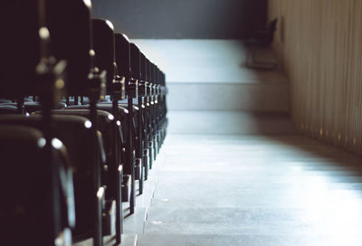 Close-up of empty seats in building