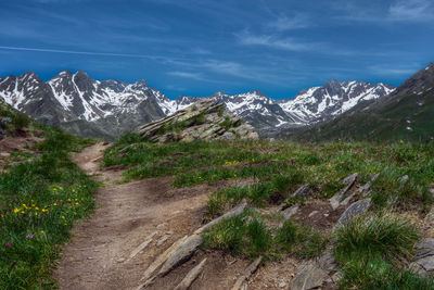 Scenic view of snowcapped mountains against sky