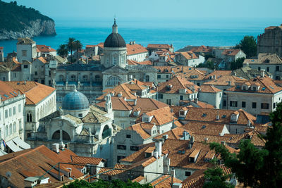 High angle view of buildings in city