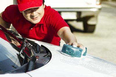 Man working in car