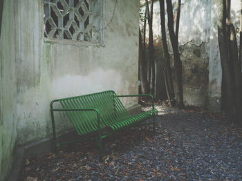 Empty chairs in yard