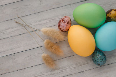 High angle view of multi colored candies on table