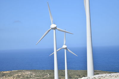 Wind turbine against clear sky
