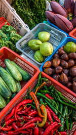 High angle view of vegetables in market