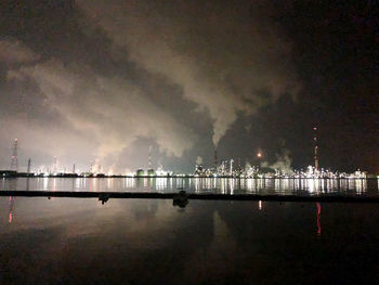 Panoramic view of river against sky at night